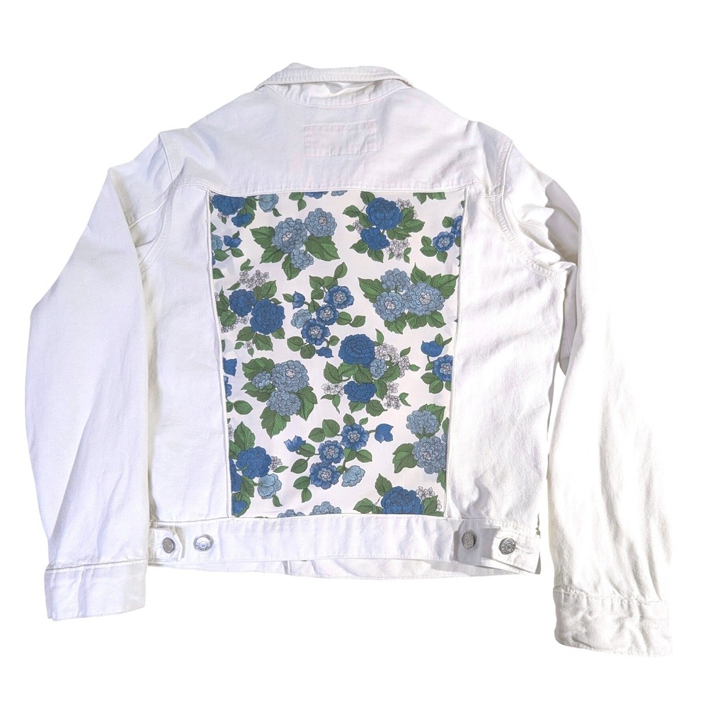 Banana Republic Cotton‎ Trucker Jacket M White Reworked Vintage Floral Back